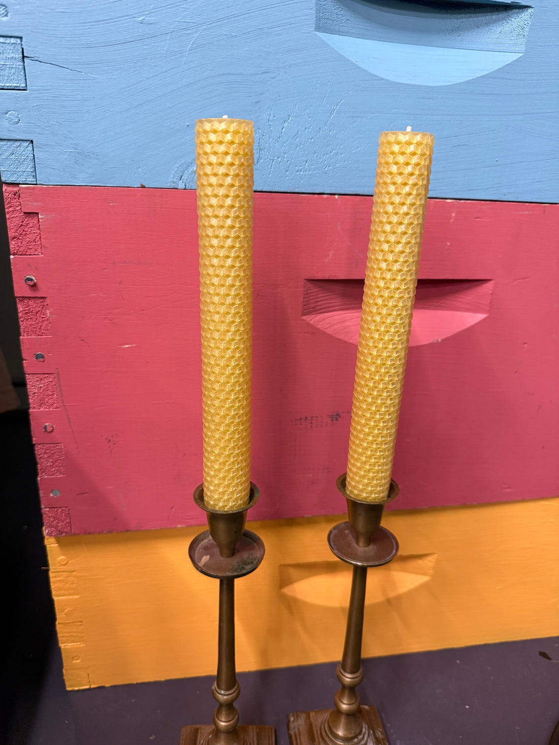 Rolled beeswax candle pair
